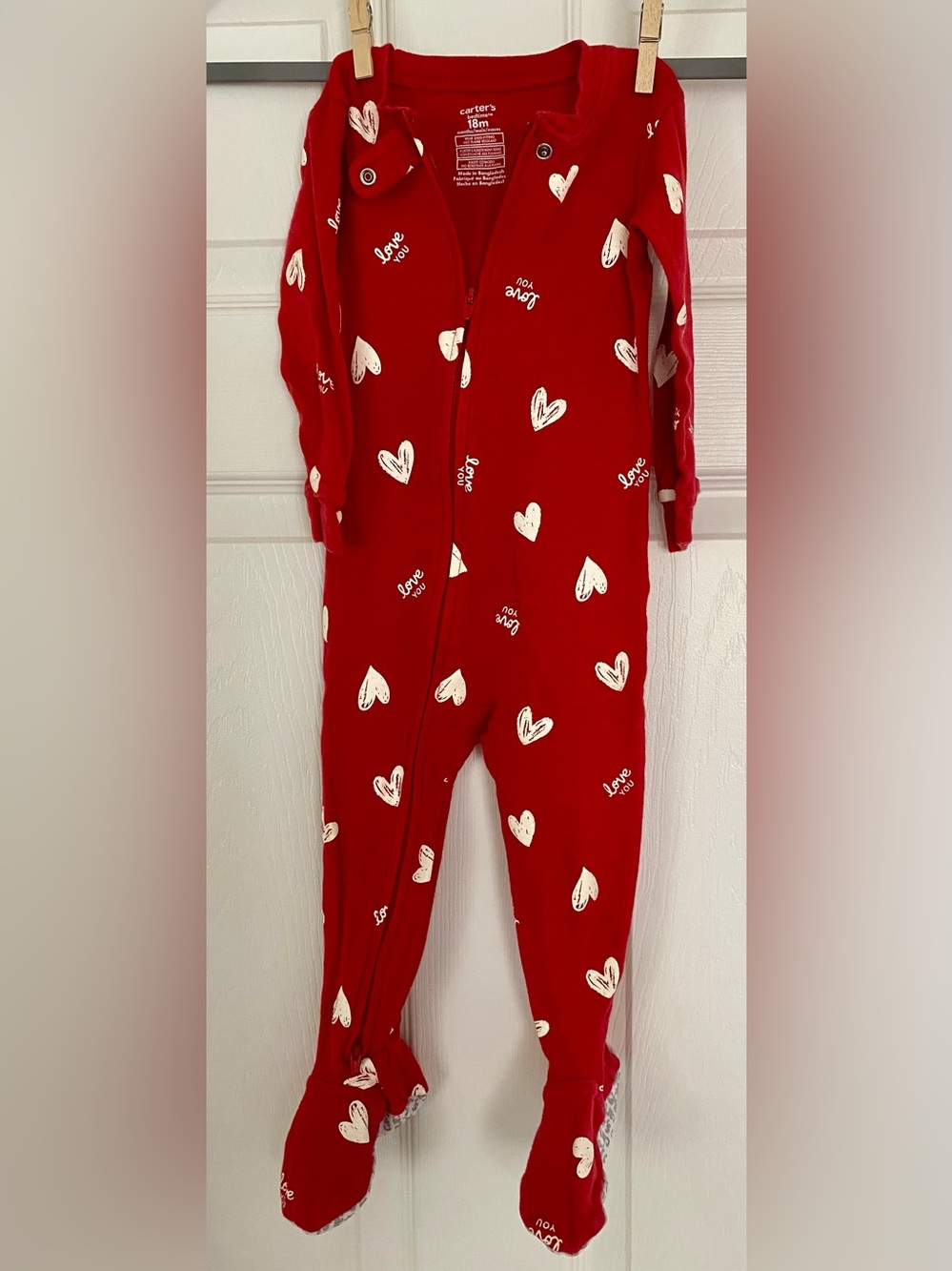 Carters Red Heart-Print One-Piece Footed Pajamas